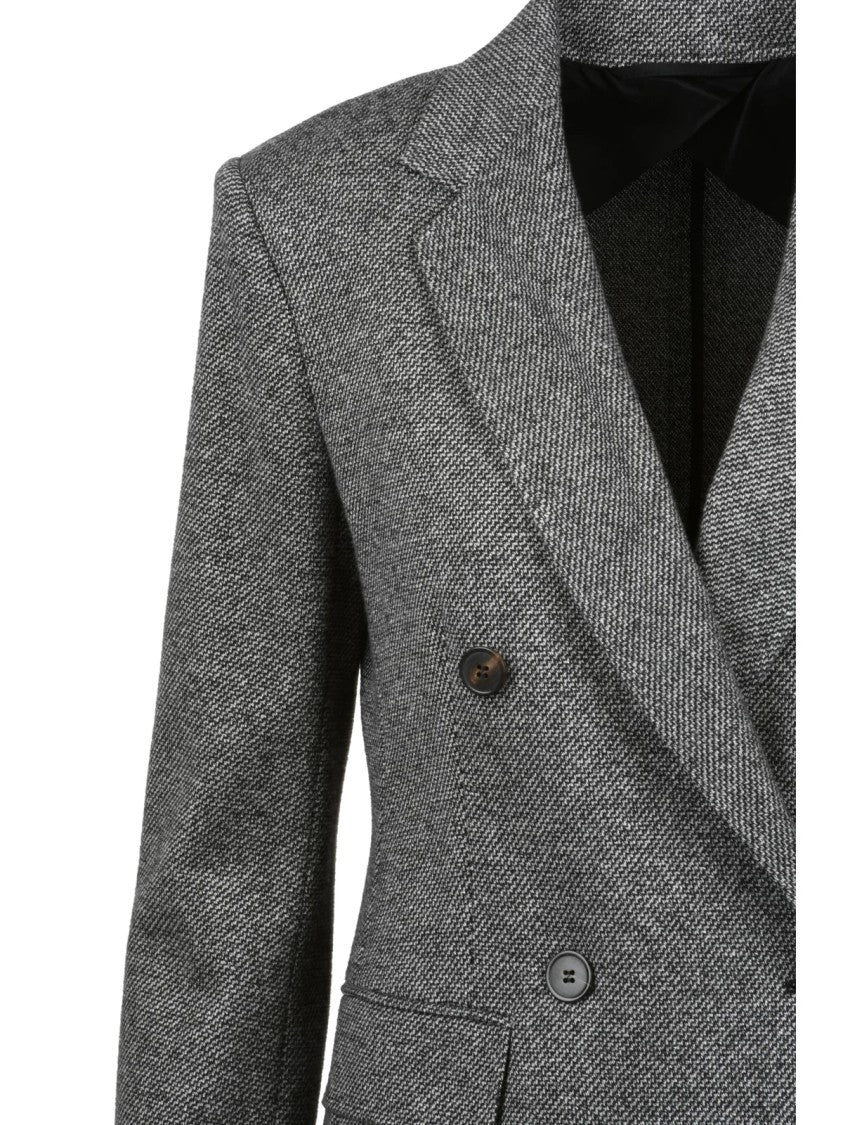 Max Mara Grey Cotton-Blend Double-Breasted Blazer