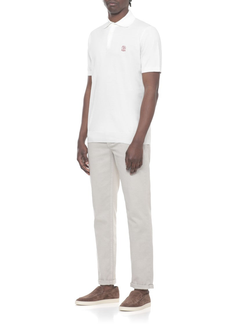 Brunello Cucinelli White Cotton Logo Embroidered Polo Shirt
