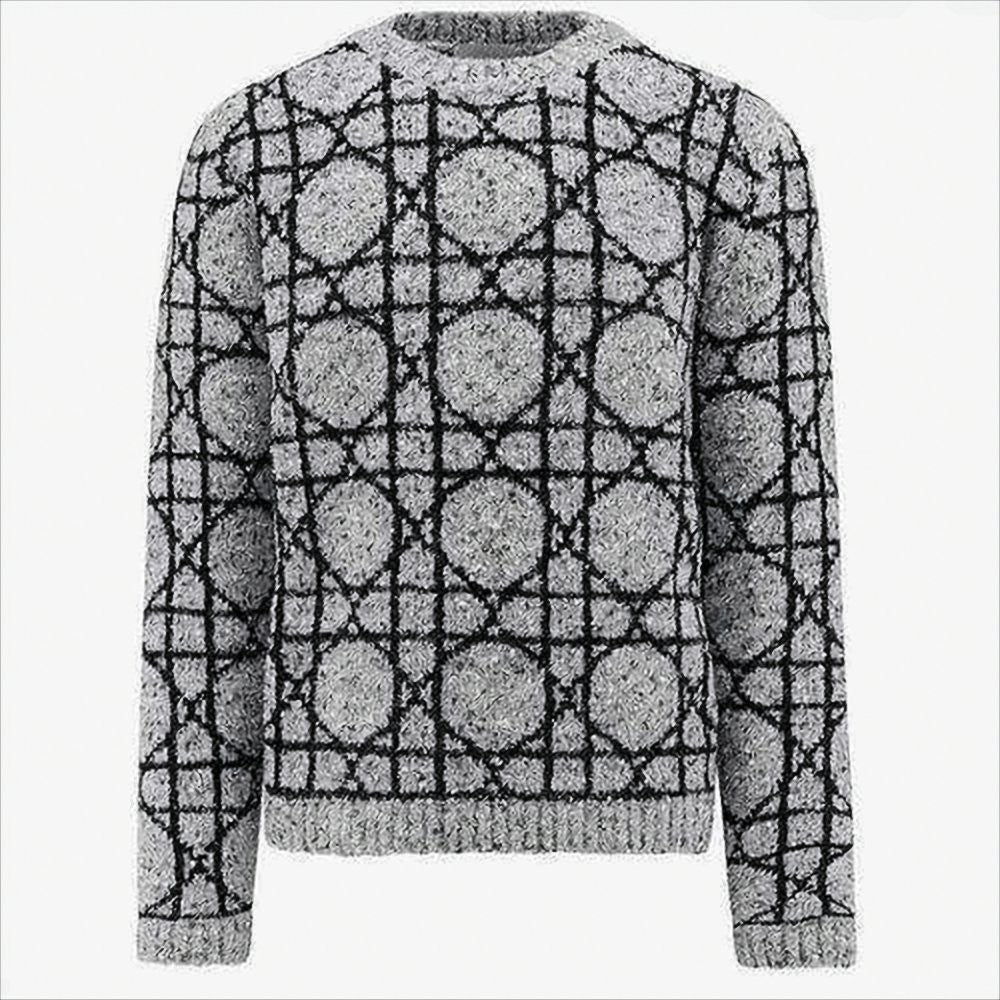 Christian Dior Textured Knit Grey Sweater With Geometric Pattern