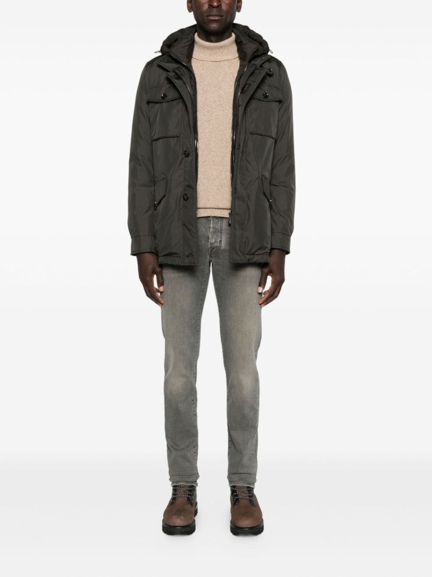 Jacob Cohen Slim Fit Casual Trousers With Faded Grey Wash And Curved Stitch Detail