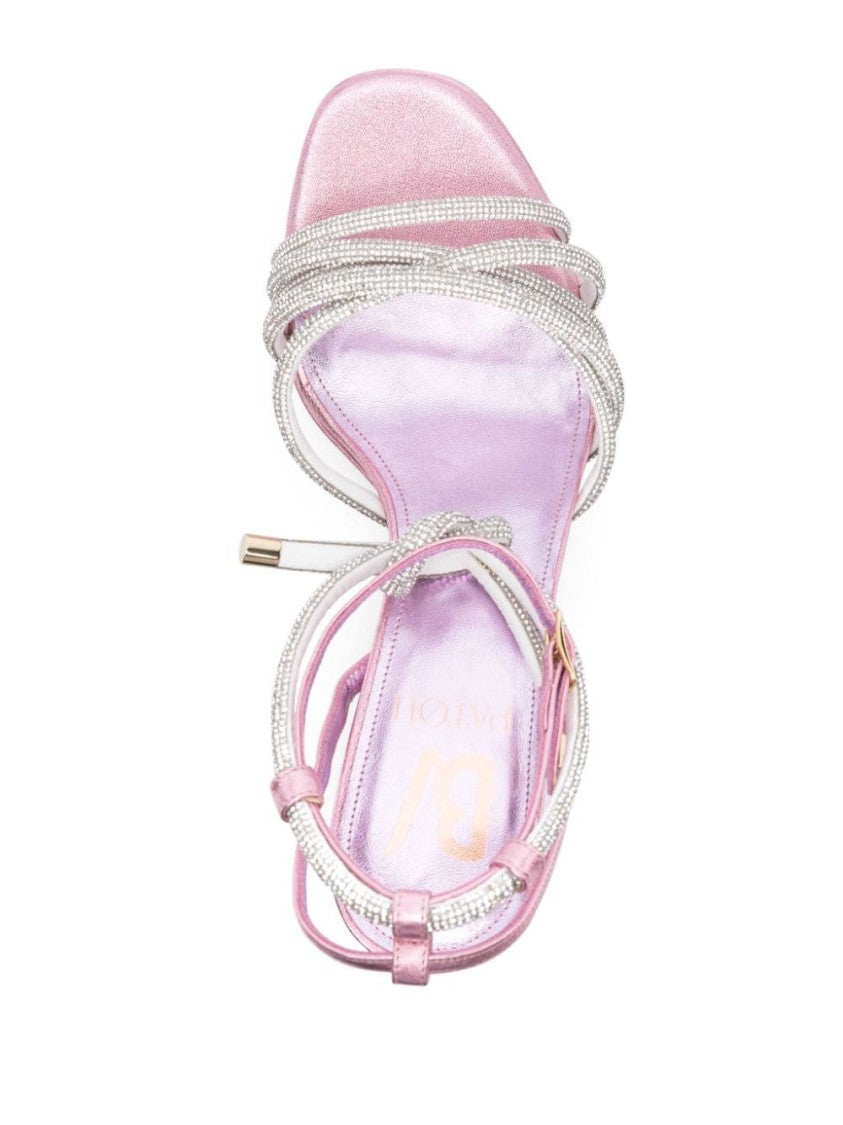 Patou Rhinestone-Embellished Pink Calf Leather Sandals