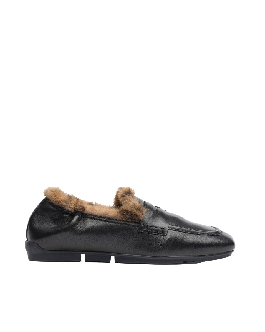 Ash Black Barkley Leather Faux Fur Lining Loafers