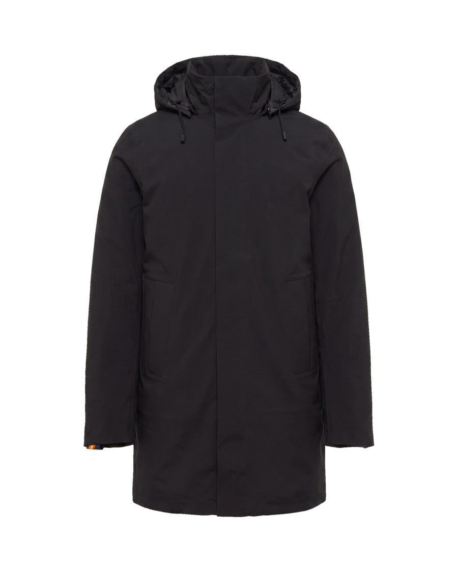K-Way Three-Quarter Length Padded Jacket With Adjustable Hood And Structured Silhouette