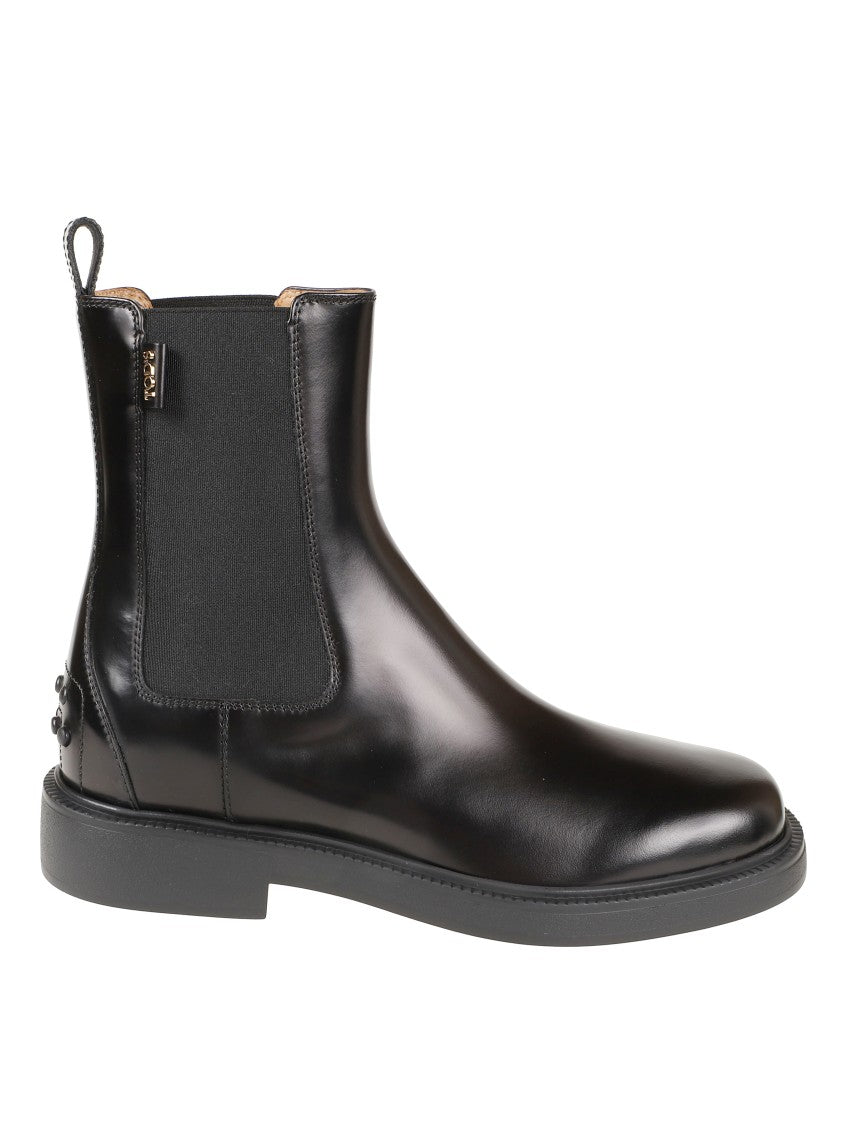Tod's Polished Leather Ankle Boots With Elastic Side Panels