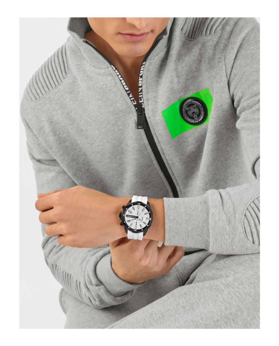 Plein Sport Impact Chronograph Watch With Sleek White Silicone Strap