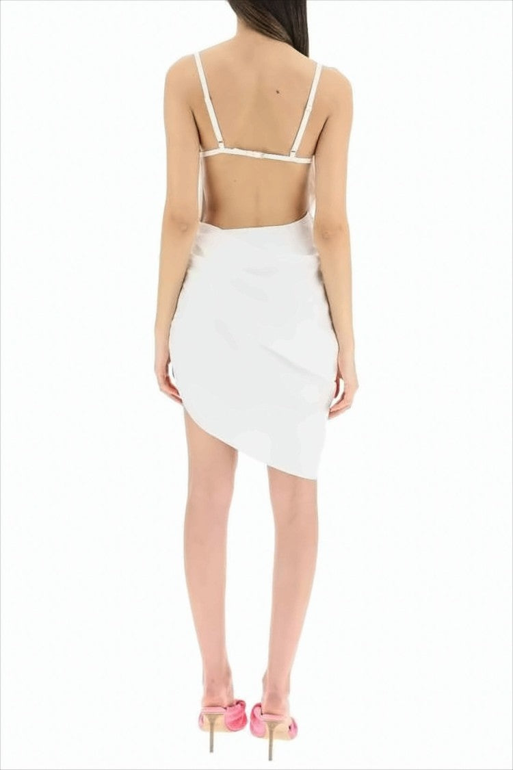 Jacquemus White Mini Dress With Draped Design
