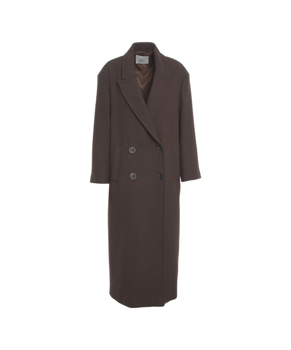 8Pm Double-Breasted Long Coat With Refined Lapel And Oversized Sleeves