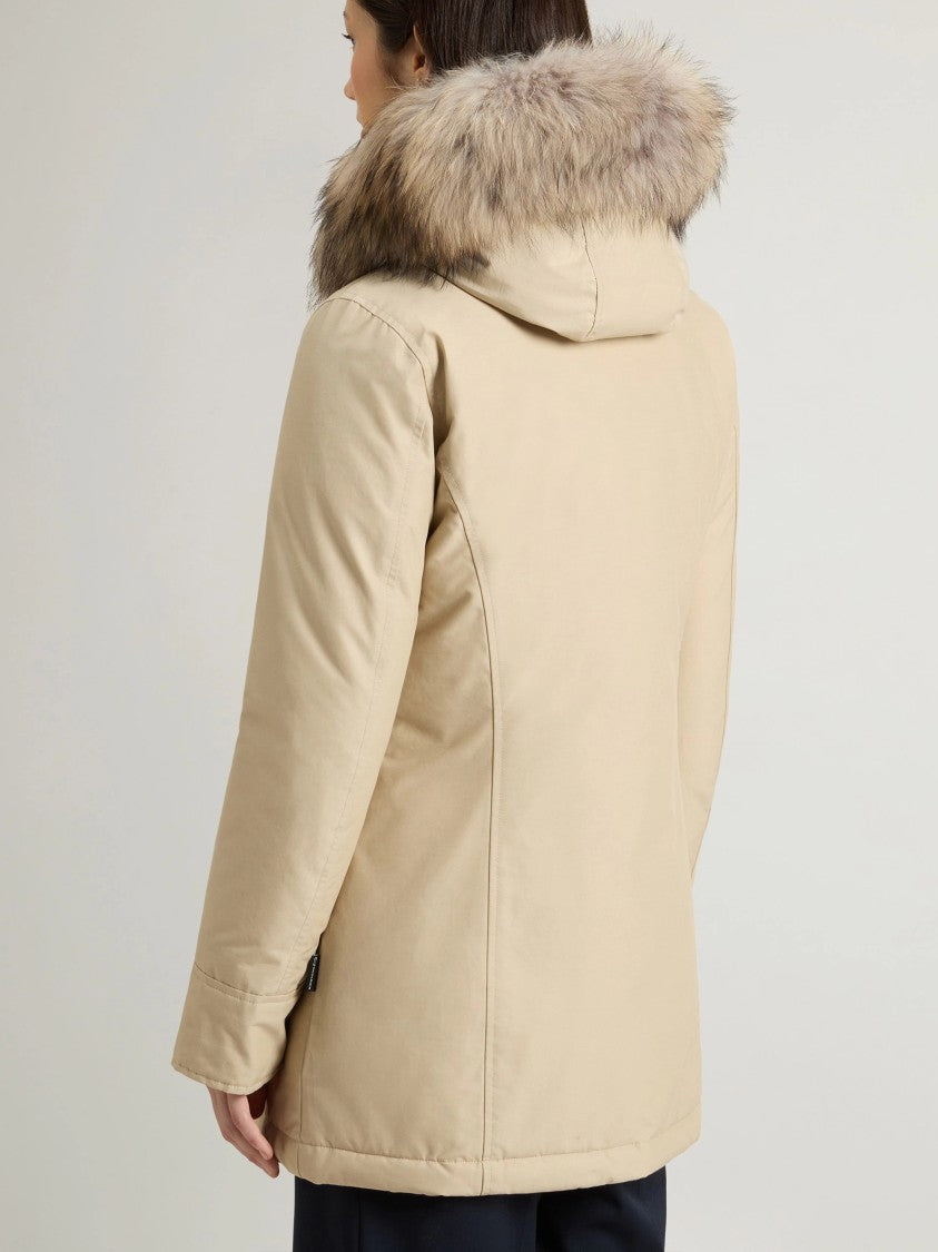 Woolrich Arctic Raccoon Fur-Trim Cotton-Blend Mid-Length Parka