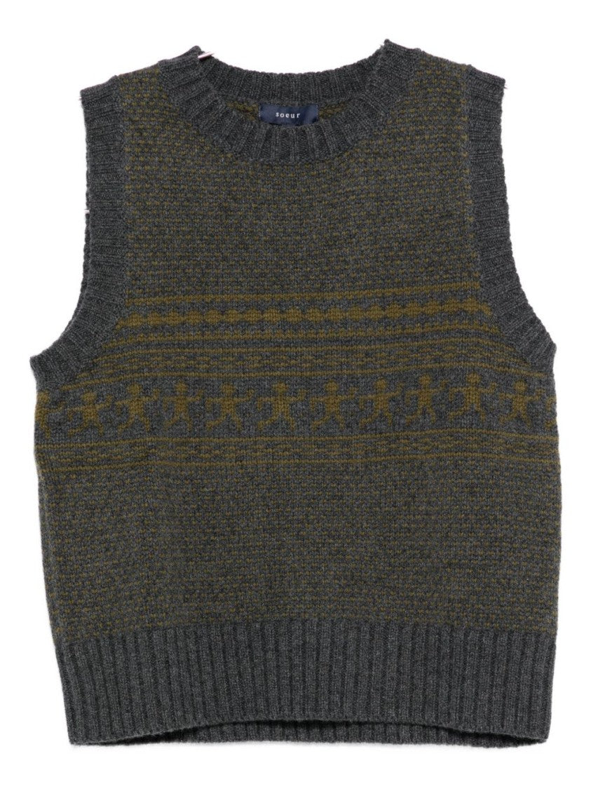 Soeur Sleeveless Knitted Sweater Vest In Dark Gray