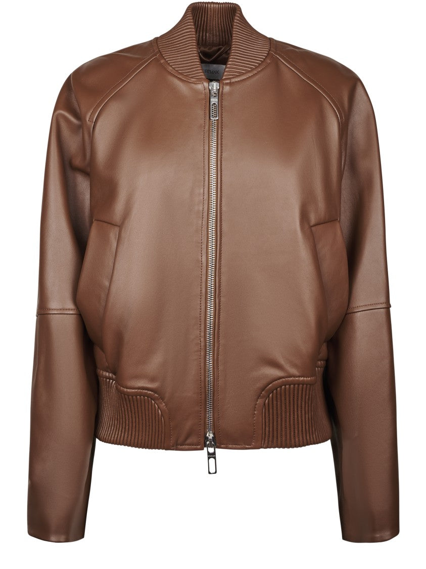 Sportmax Cropped Leather Jacket With Ribbed Details And Zippered Accents