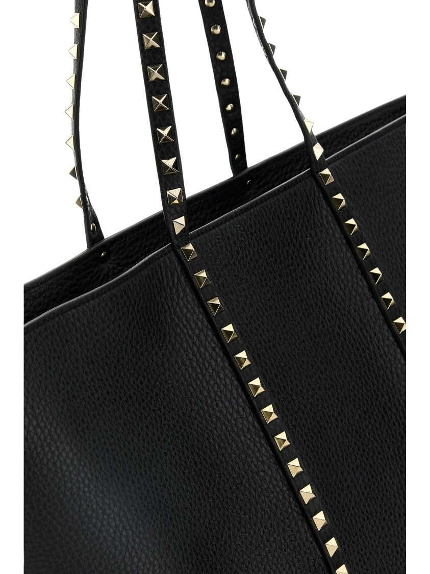 Valentino Large Black Pyramid Stud Leather Tote Bag