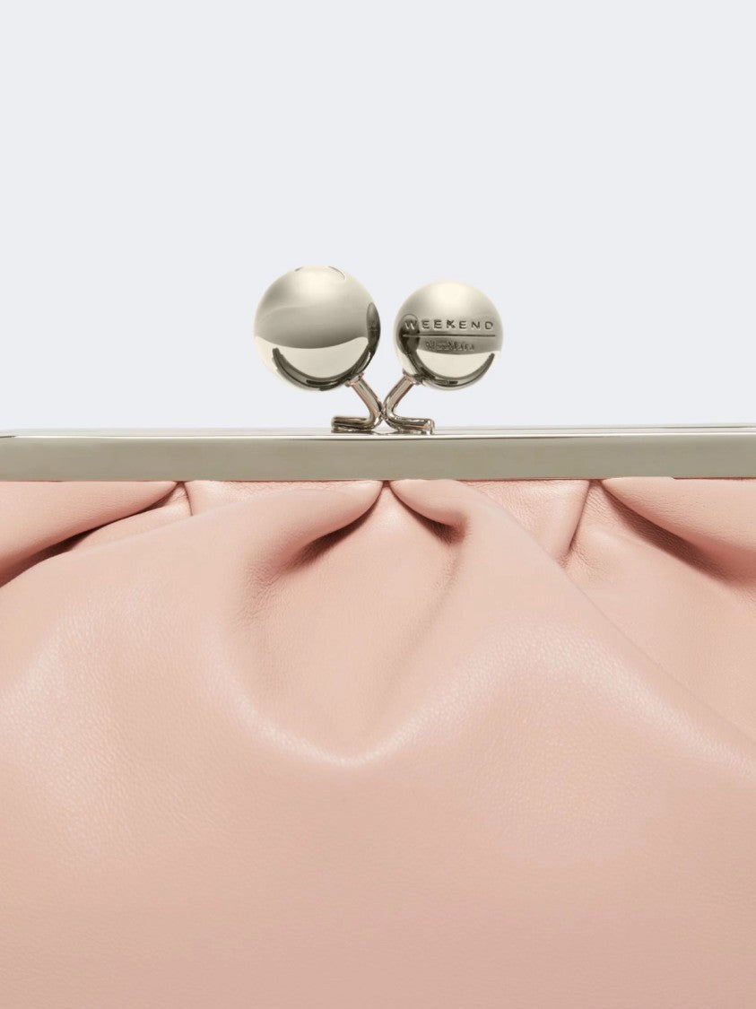 Max Mara Chic Gathered Leather Clutch With Double-Ball Clasp