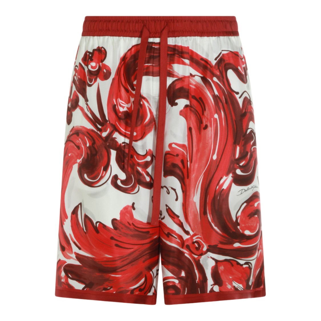Dolce & Gabbana Artistic Red Swirl And Floral Pattern Shorts
