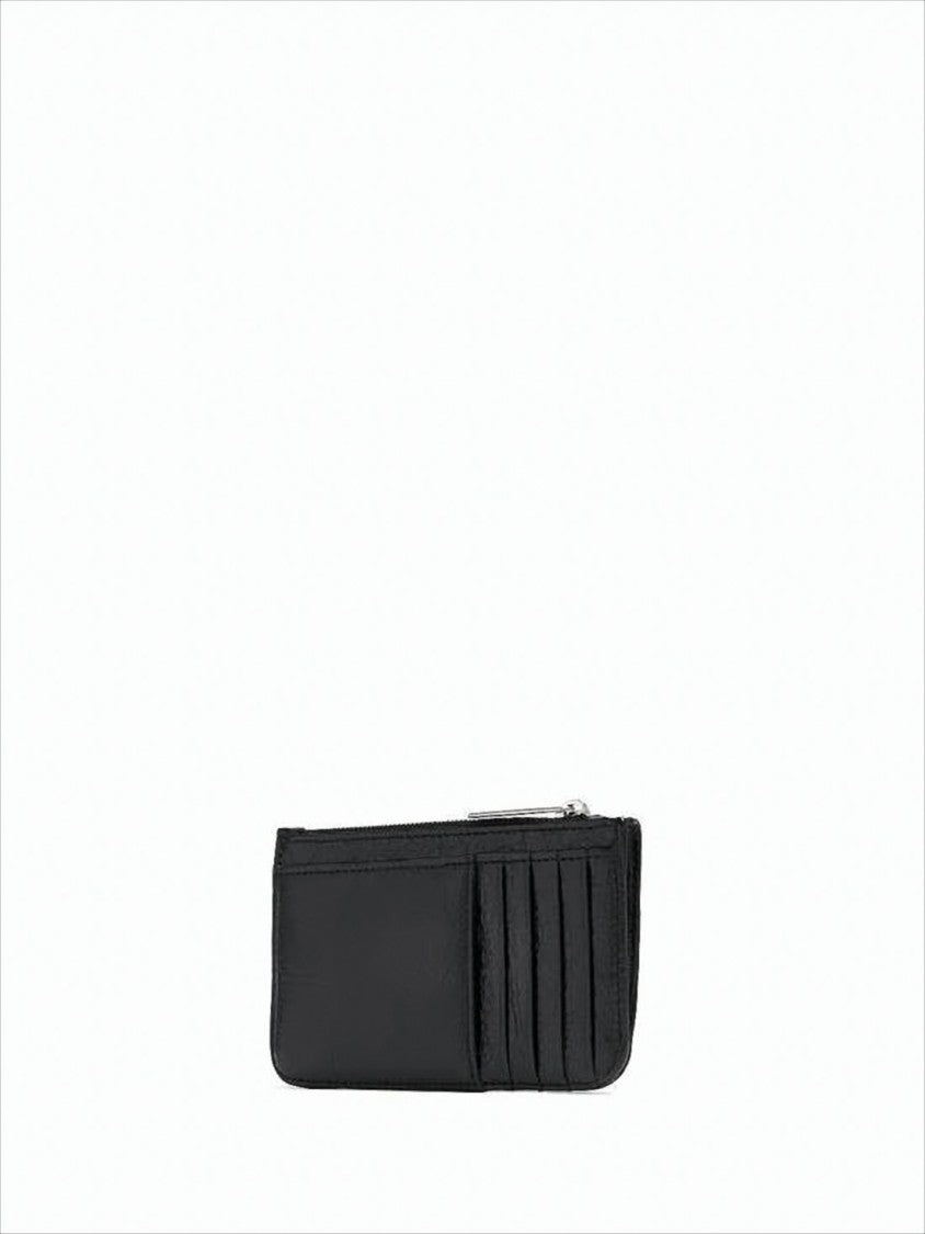 Balenciaga Textured Leather Wallet With Zip Closure And Metallic Details