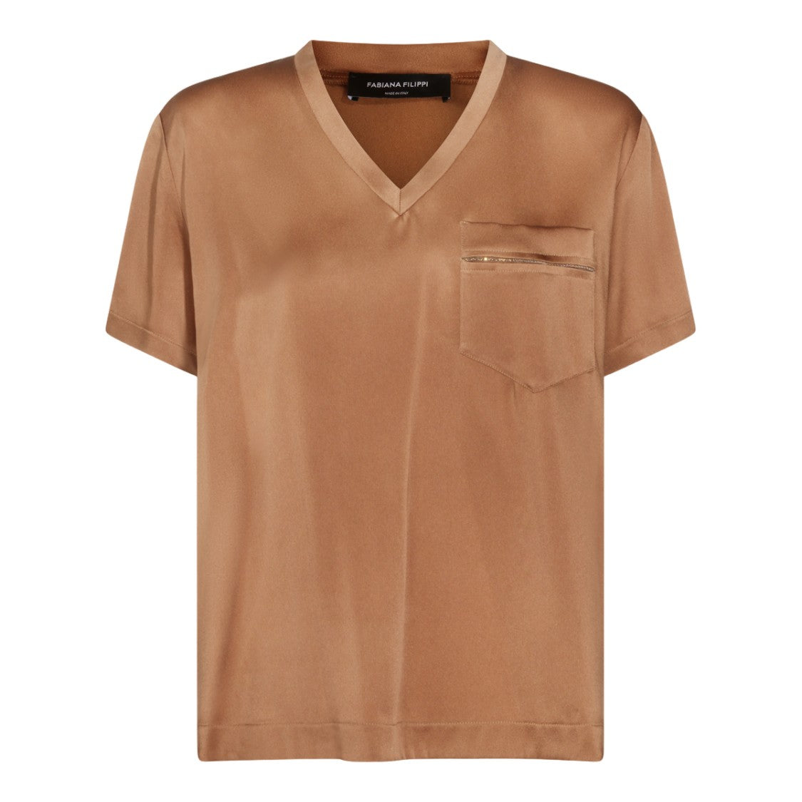 Fabiana Filippi Silky V-Neck Top With Subtle Zipper Detail