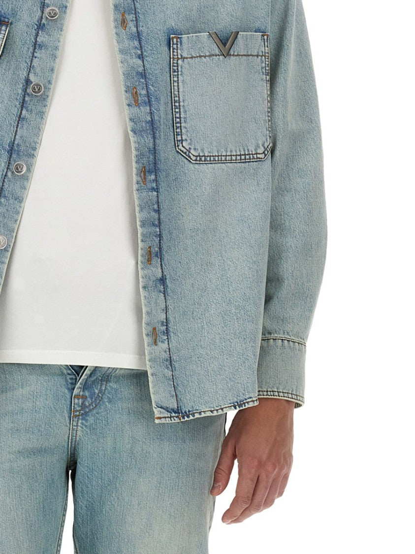 Valentino Classic Button-Up Denim Shirt With Chest Pockets