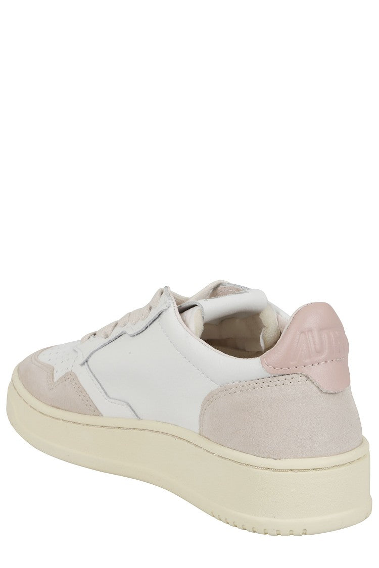 Autry White Medalist Low Powder Heel Suede-Trim Leather Sneakers