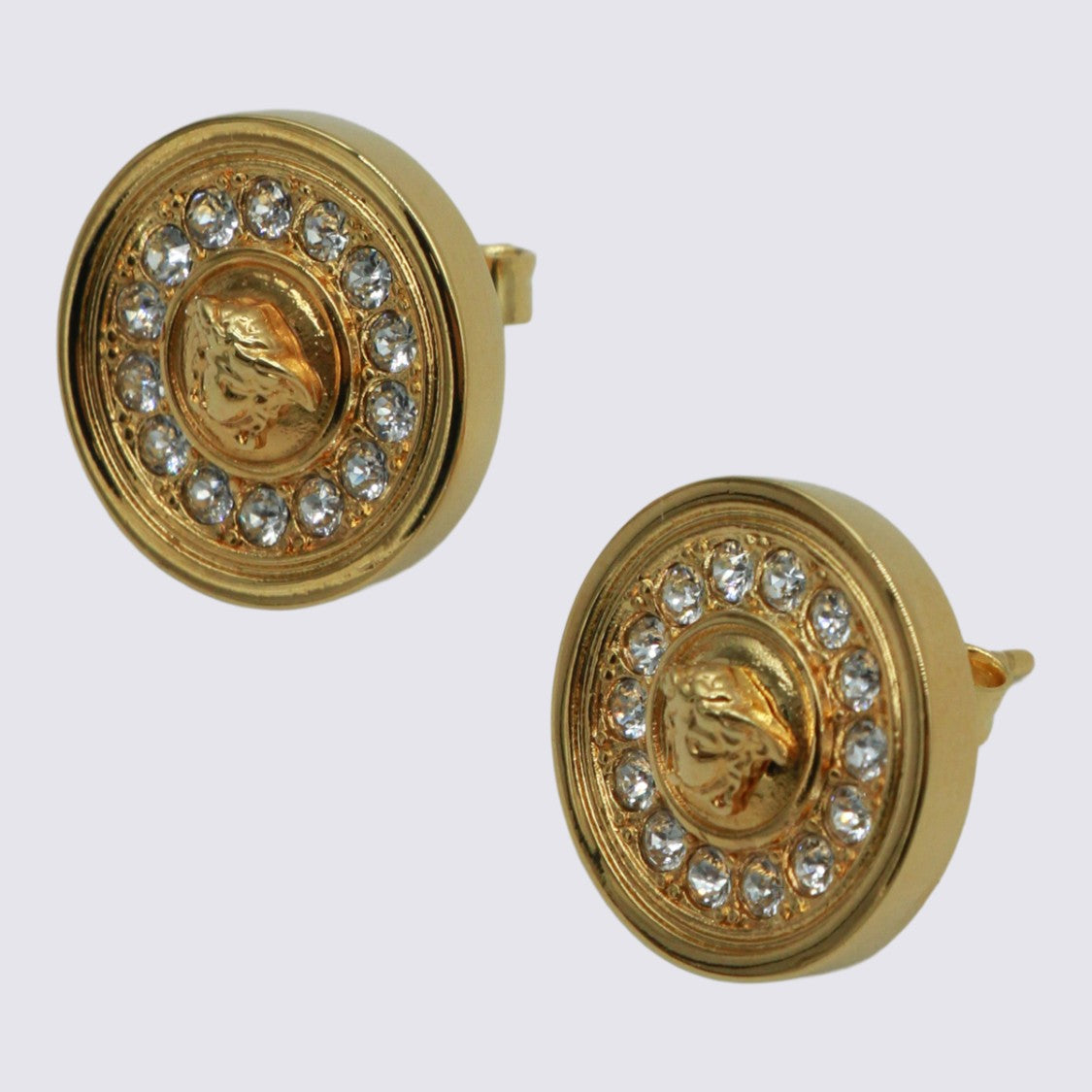 Versace Gold-Tone Round Stud Earrings With Medusa Detail