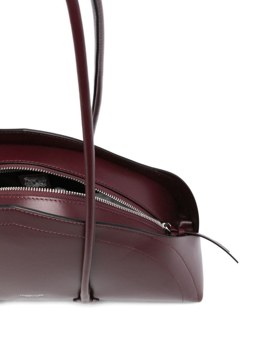 Federico Cina Bordeaux Handbag With Elongated Semi-Circular Silhouette