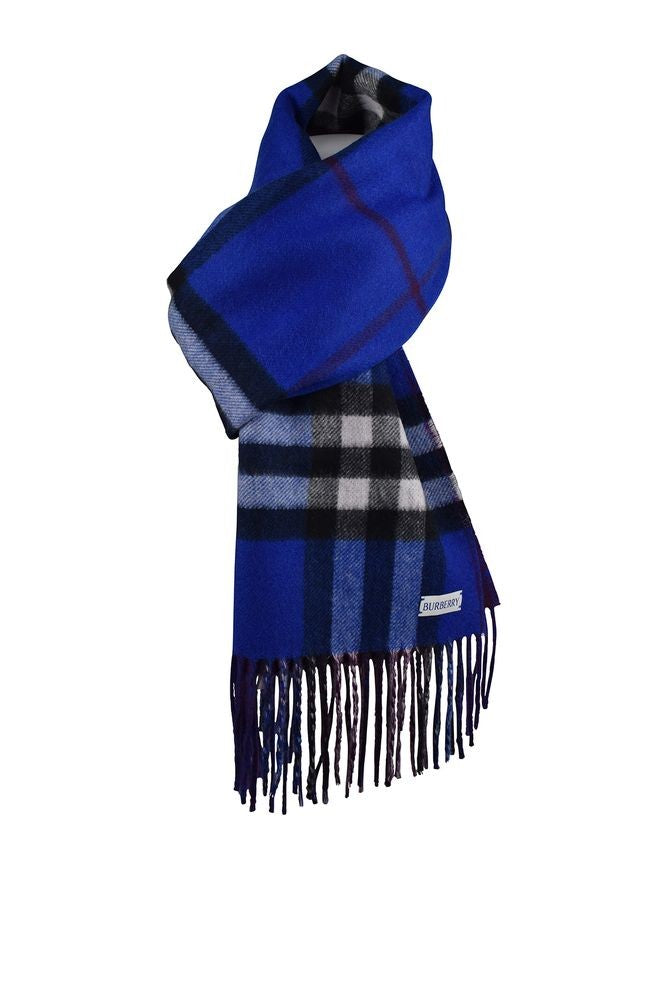 Burberry Reversible Plaid Cashmere Scarf With Fringed Ends