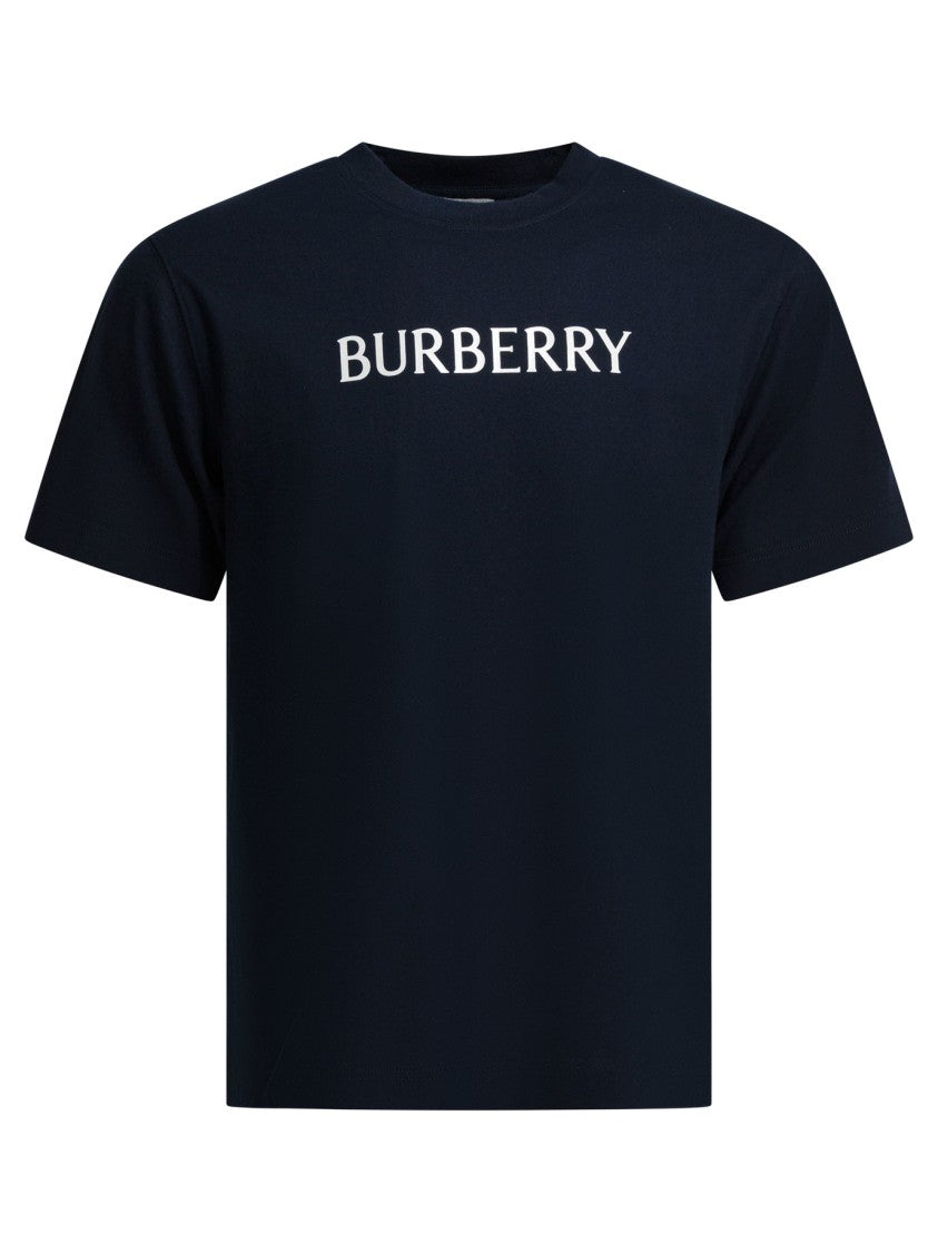 Burberry Fitted Blue Cotton T-Shirt With Embossed Logo