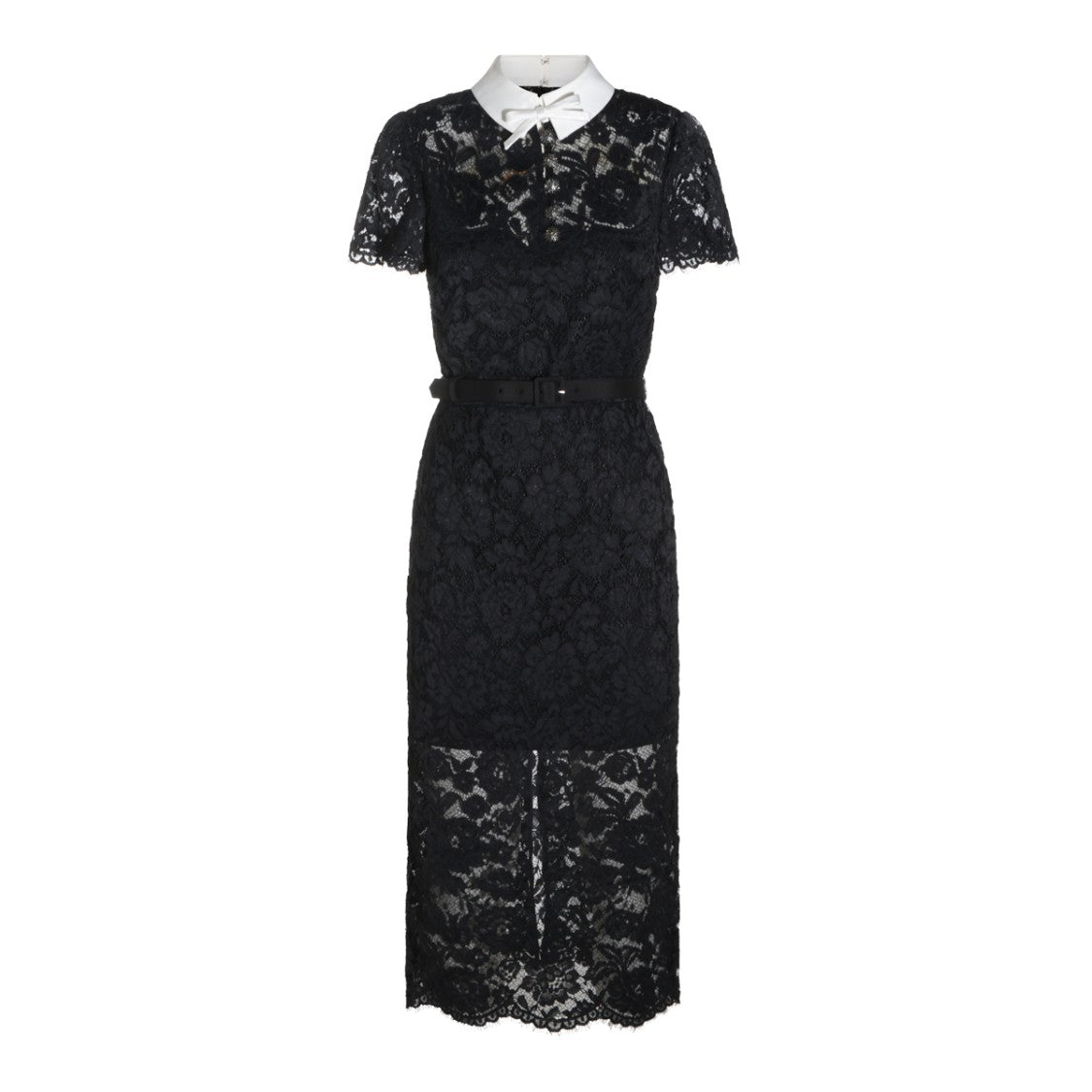 Self-Portrait Lace Bow Collar Belted Day Dress