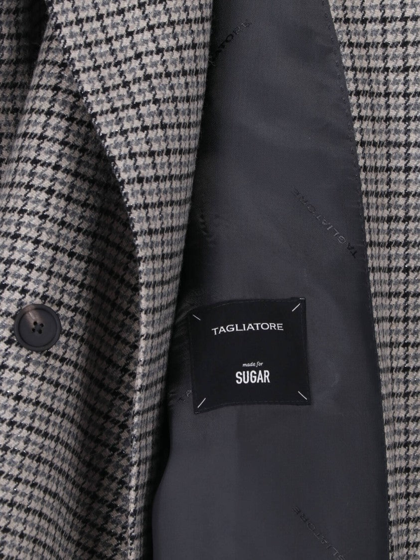 Tagliatore Double-Breasted Pied De Poule Blazer In Grey Wool Blend