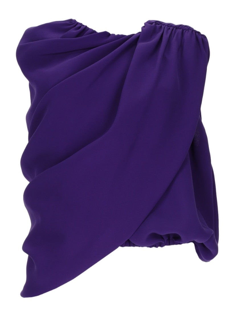 Balenciaga Asymmetrical Draped Silk Top With Gathered Details