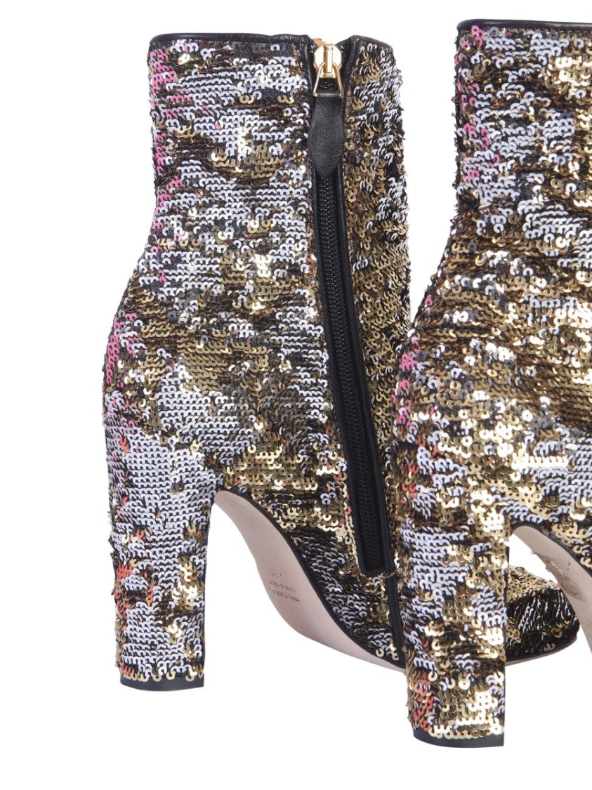 Paris Texas Pointed Toe Sequined Ankle Boots With High Block Heel