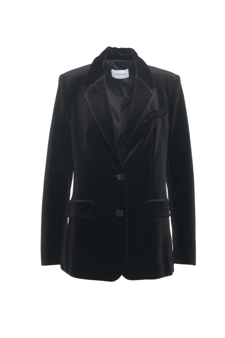 Gender Velvet Blazer With Single-Breasted Design And Tailored Fit