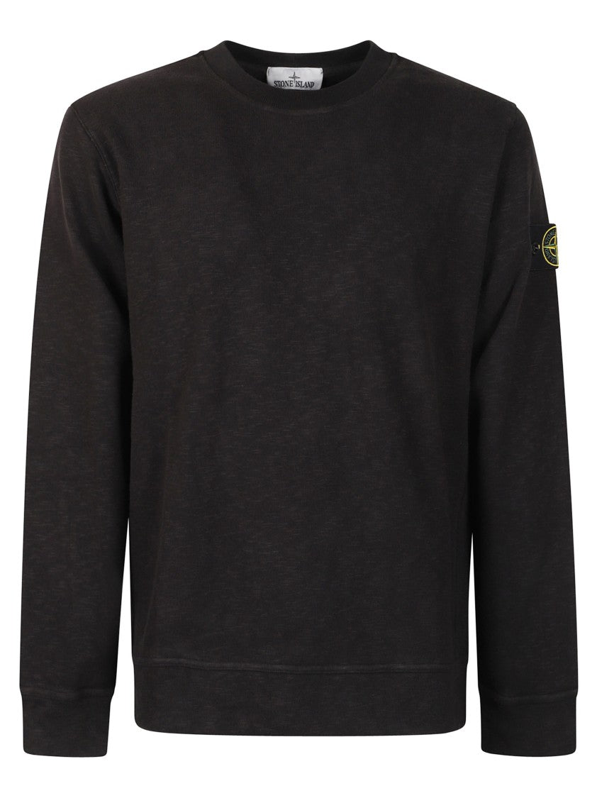 Stone Island Minimalist Black Crewneck Sweater With Compass Logo