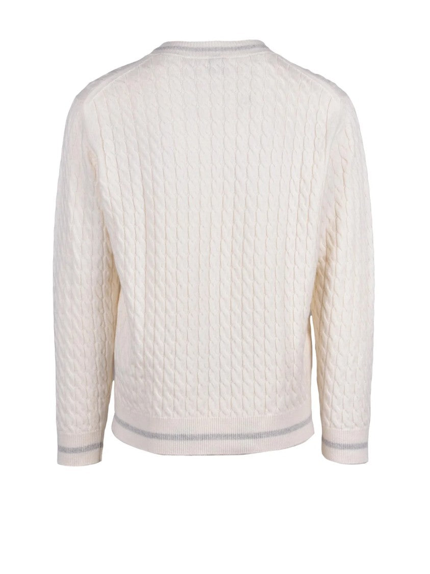 Eleventy Textured Cable Knit Crewneck Sweater