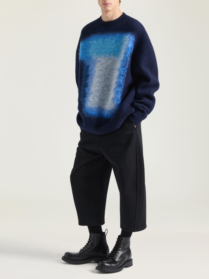 Givenchy Abstract Patterned Blue Grey Crewneck Sweater