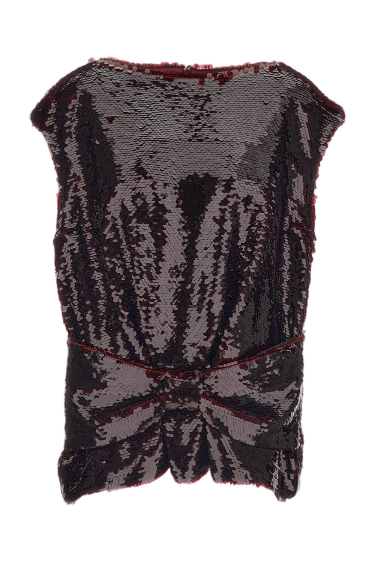 Simone Rocha Dark Red Boxy Peplum Sequin Tank Top