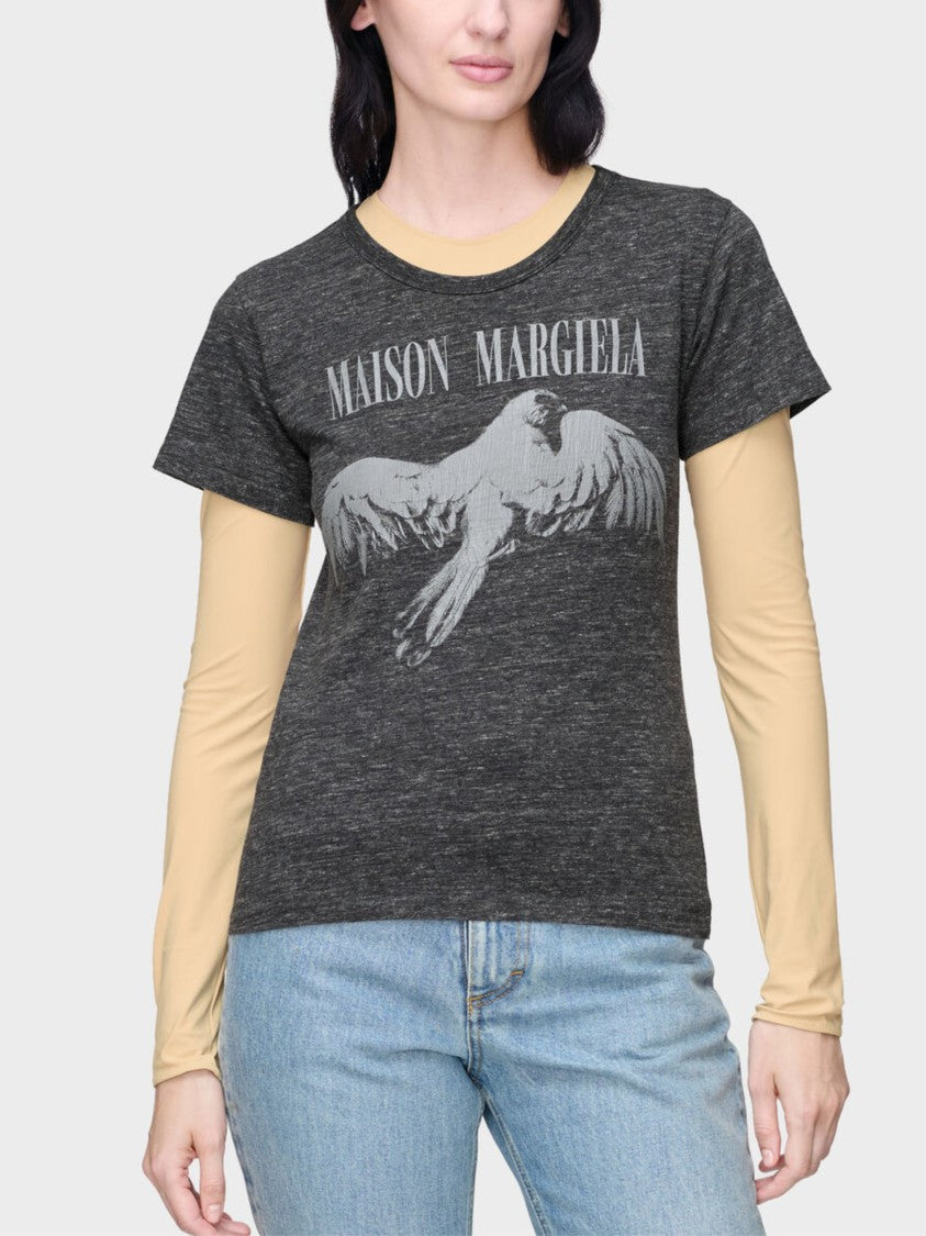 Maison Margiela Dark Grey Heathered Graphic Print Cotton T-Shirt