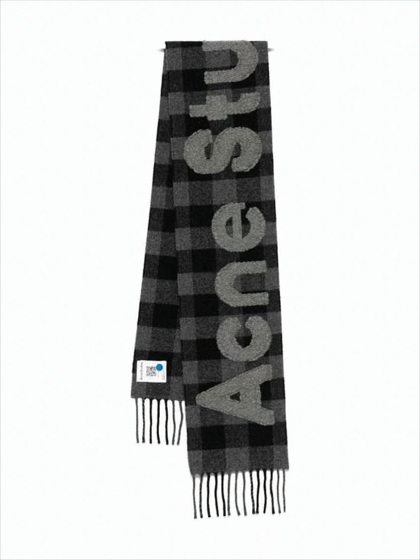 Acne Studios Classic Checkered Wool Scarf With Fringed Tassels