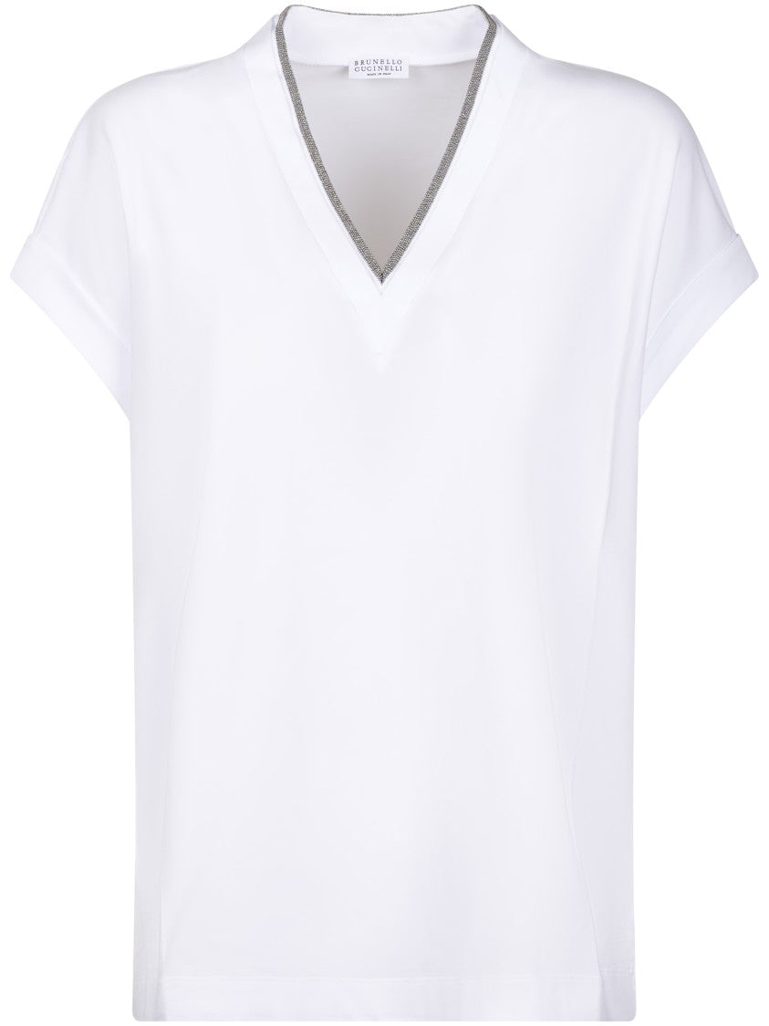 Brunello Cucinelli Short-Sleeved V-Neck T-Shirt With Subtle Contrast Trim