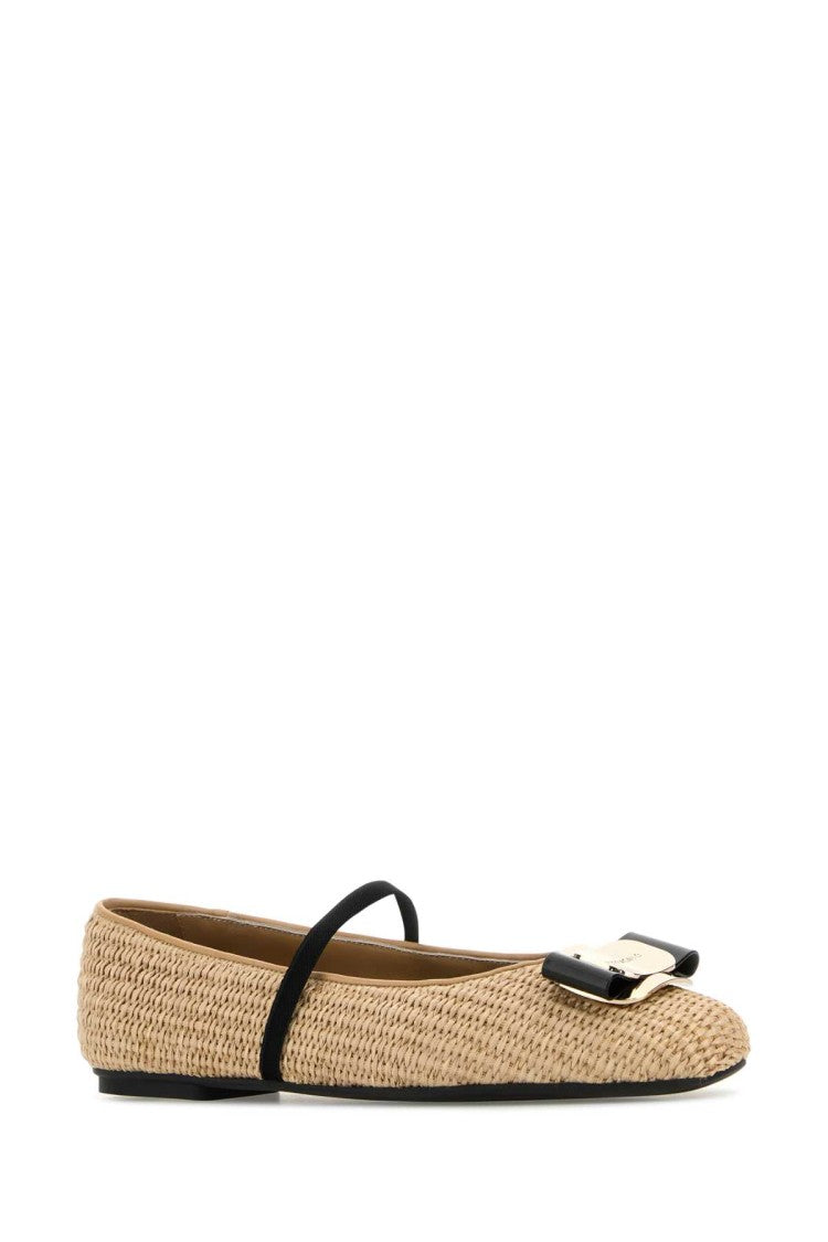Salvatore Ferragamo Raffia Zina Ballerinas