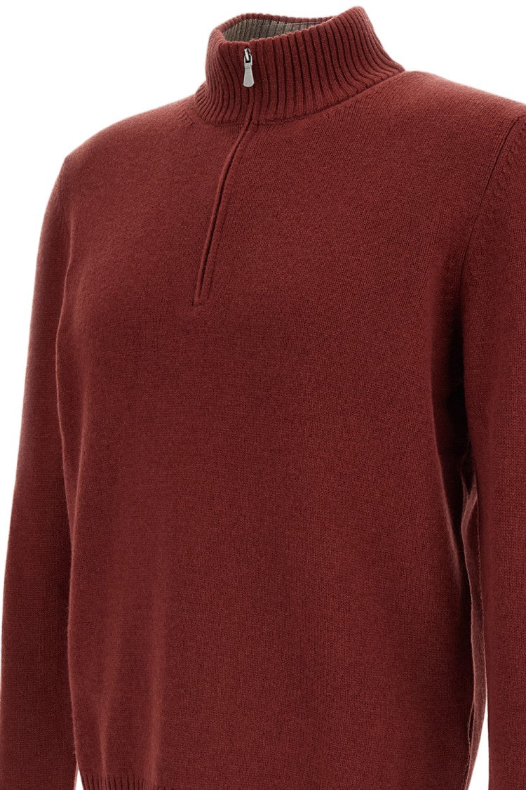 Gran Sasso Red High-Neck Wool-Blend Zip Sweater