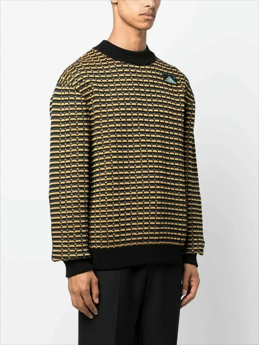 Oamc Textured Knit Sweater With Geometric Grid Effect