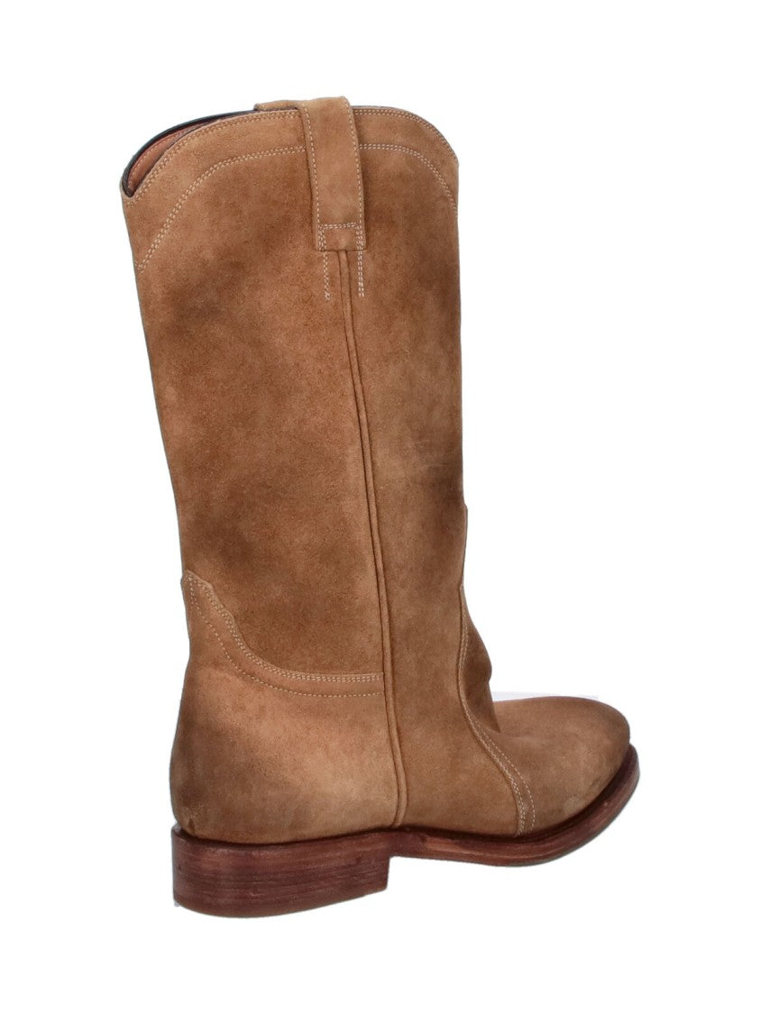 Jil Sander Mid-Calf Brown Calf Suede Boots With Slip-On Design