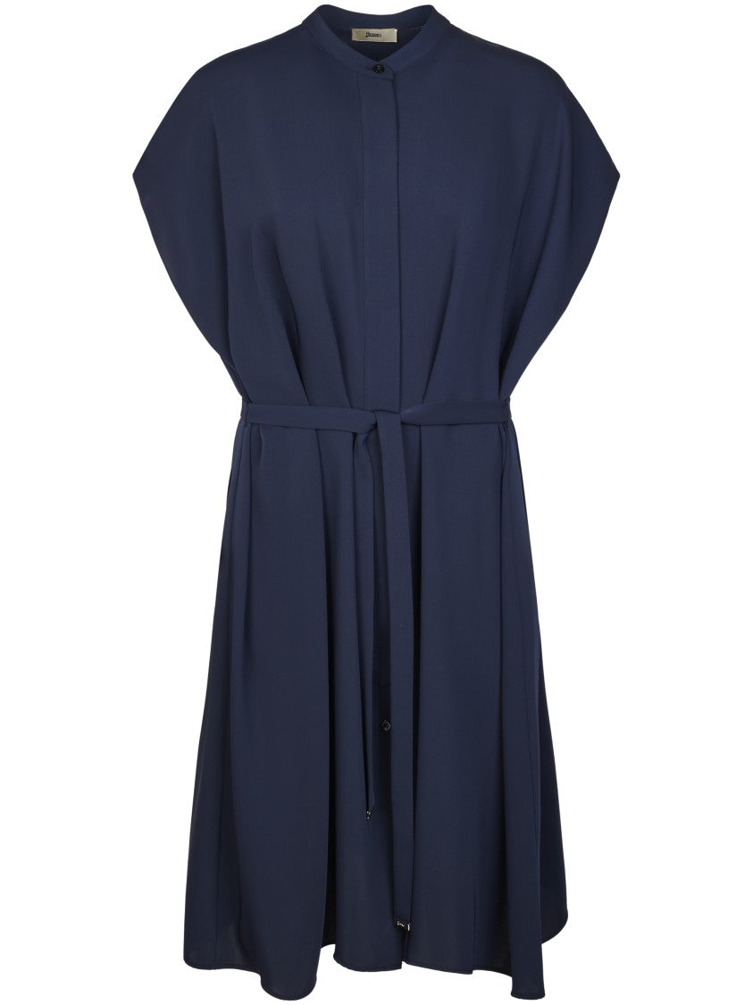 Herno Flowing Blue Dress With High Neckline