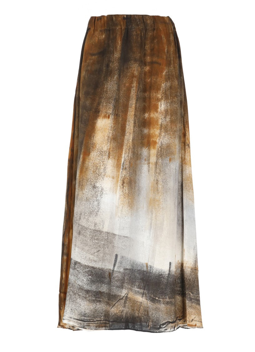 Avant Toi Brown Silk Skirt With Flowing Silhouette