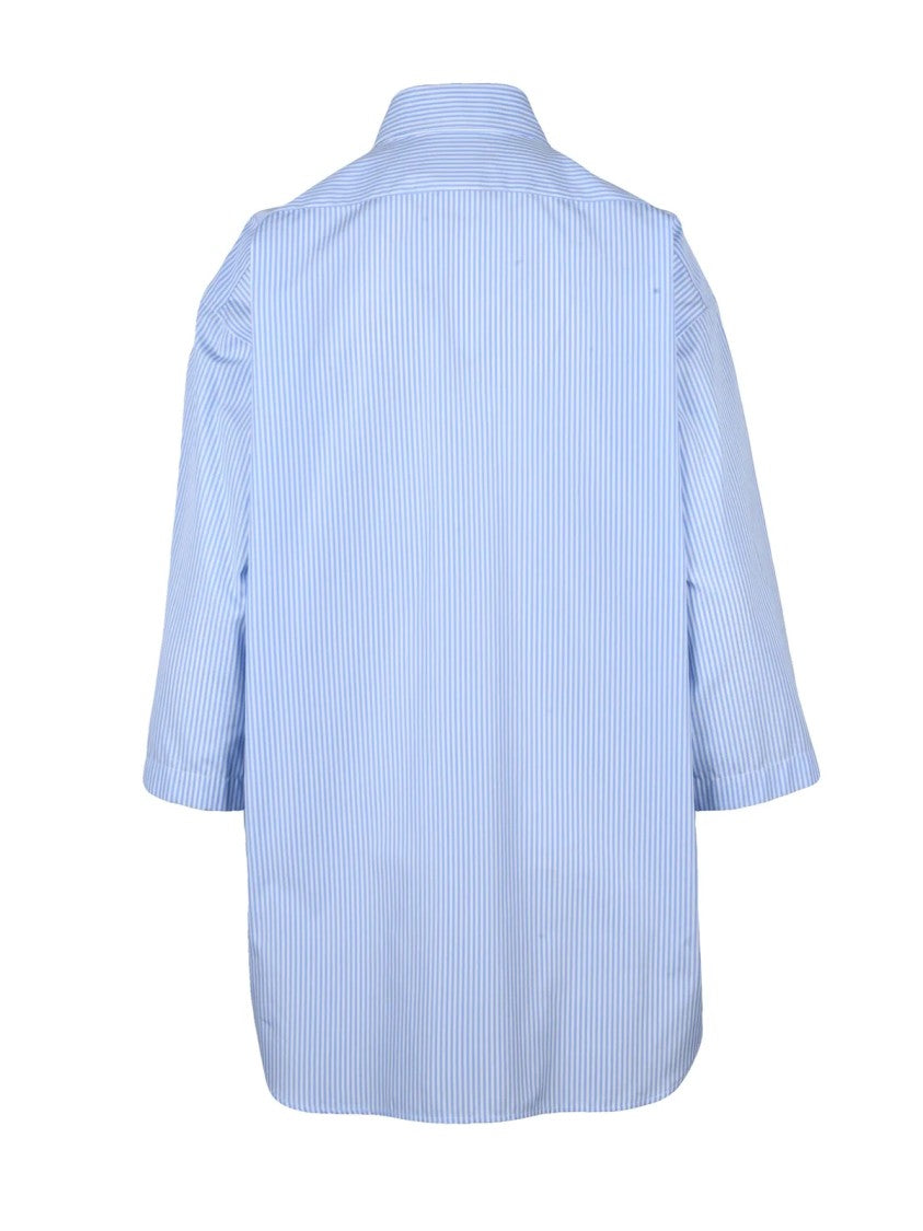Moschino Couture White/Light Blue Oversized Striped Cotton Shirt