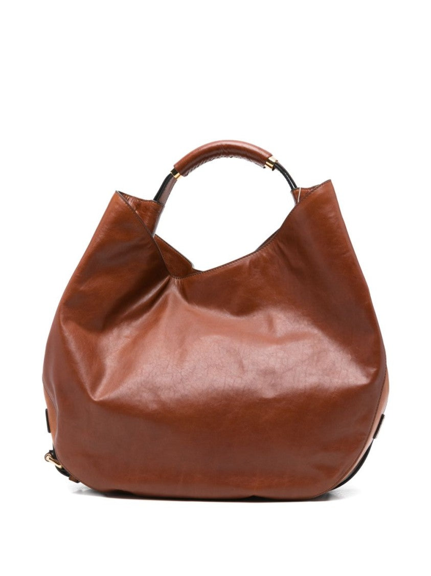 Moschino Brown Soft Structured Leather Silk Bag