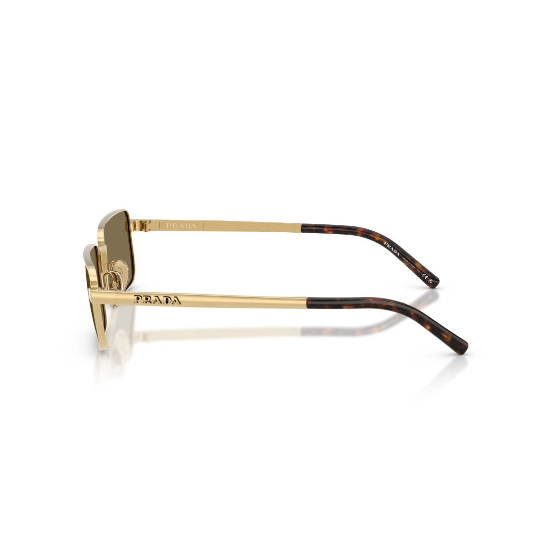 Prada Rectangular Metal Frame Sunglasses With Tortoiseshell Temples