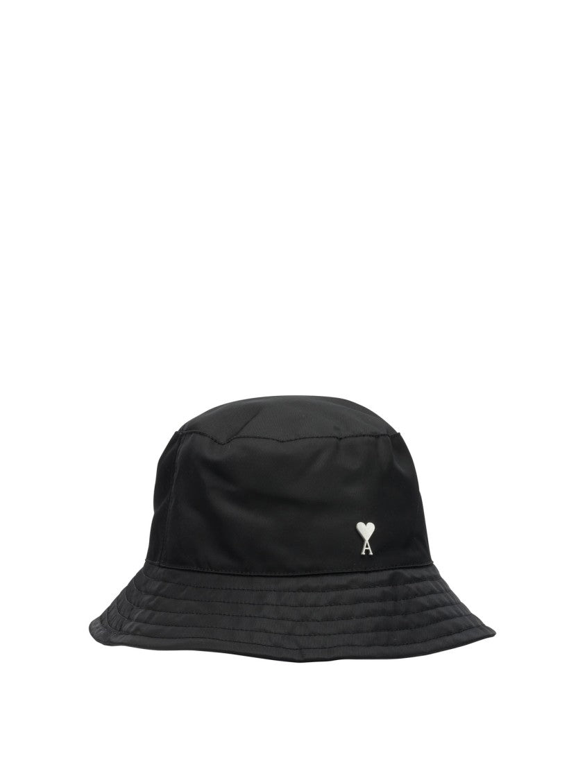 Ami Paris Softly Padded Black Bucket Hat With Logo Detail