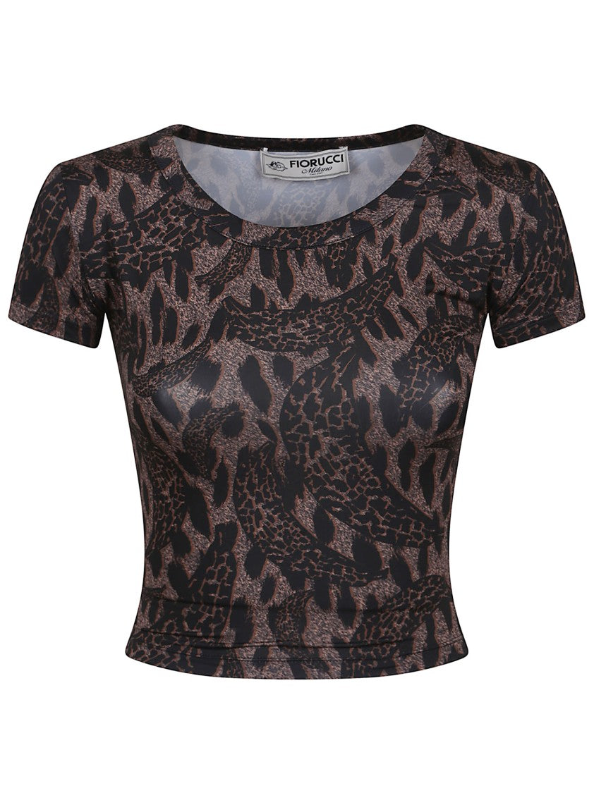Fiorucci Fitted Crop Top With Abstract Animal Print