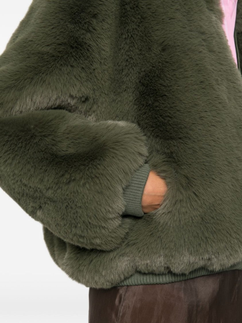 The Frankie Shop Cropped Plush Jacket With Faux Fur Texture And Ribbed Detailing