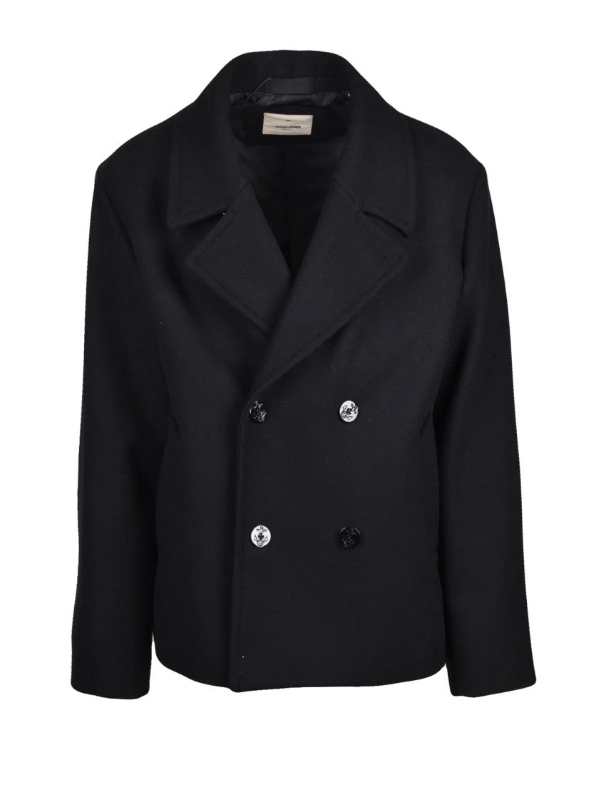 Jack & Jones Classic Black Peacoat With Double-Breasted Closure And Structured Collar